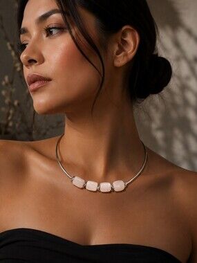 Retired Silpada Sterling Silver & Rose Quartz Torque Collar Necklace – Modernist